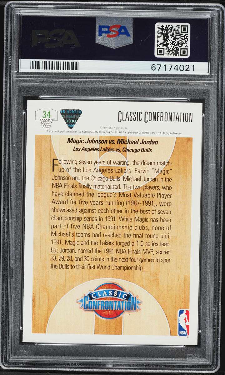1991 Upper Deck Basketball Magic Johnson Vs Michael Jordan #34 PSA 9 MINT