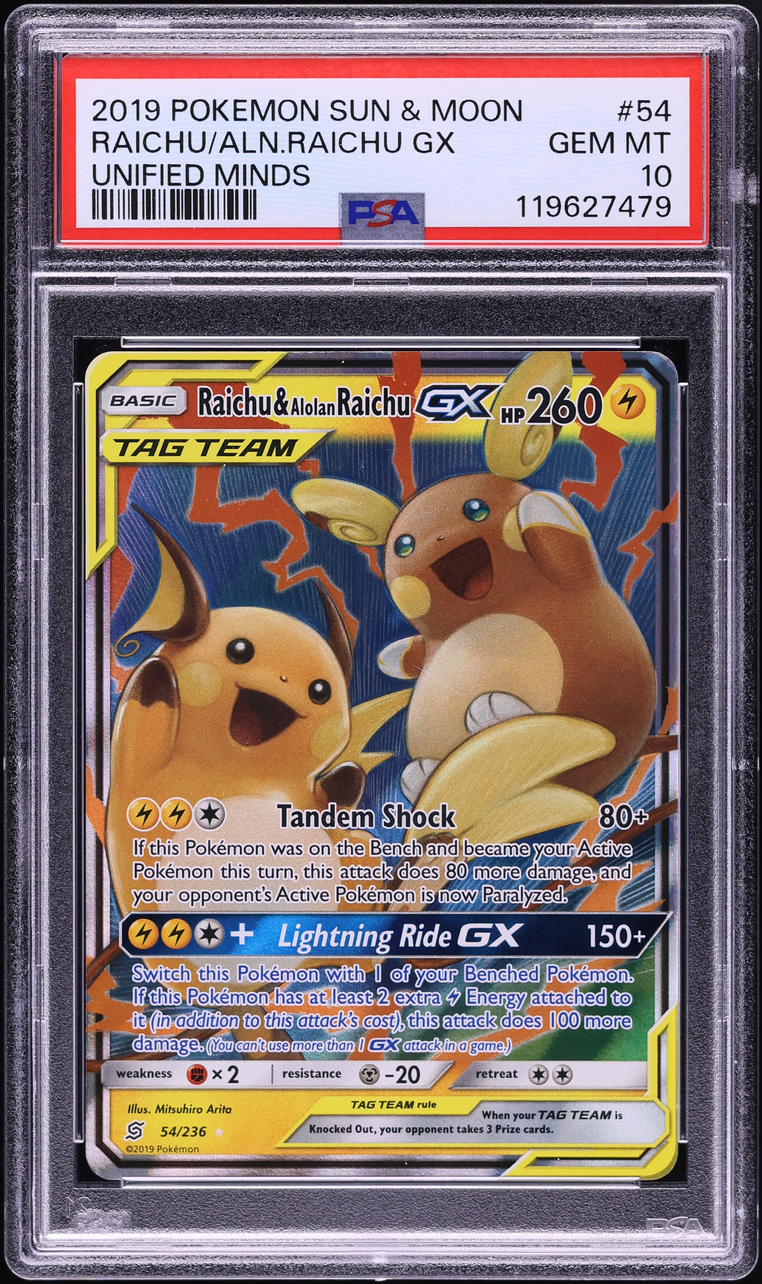 2019 Pokemon Sun & Moon Unified Minds Holo Raichu & Alolan Raichu GX #54  PSA 10 GEM MINT on Fanatics Collect