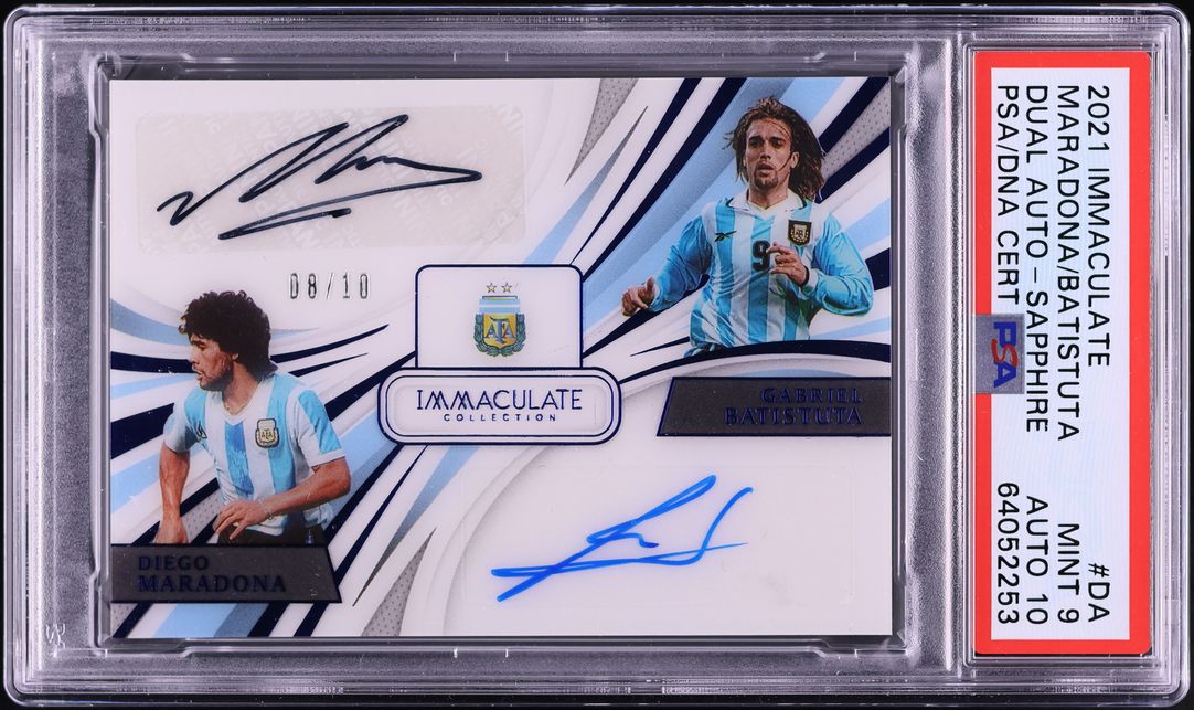 2021 Immaculate Collection Dual Sapphire Maradona Batistuta AUTO DNA 10 /10 #DAARG PSA 9 MINT