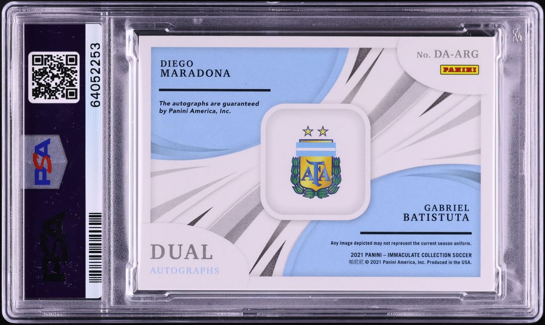 2021 Immaculate Collection Dual Sapphire Maradona Batistuta AUTO DNA 10 /10 #DAARG PSA 9 MINT