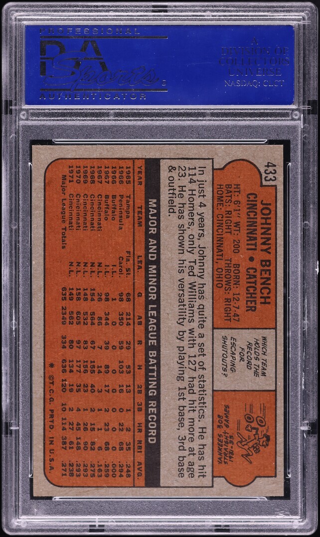 1972 Topps Johnny Bench #433 PSA 8 NM-MT