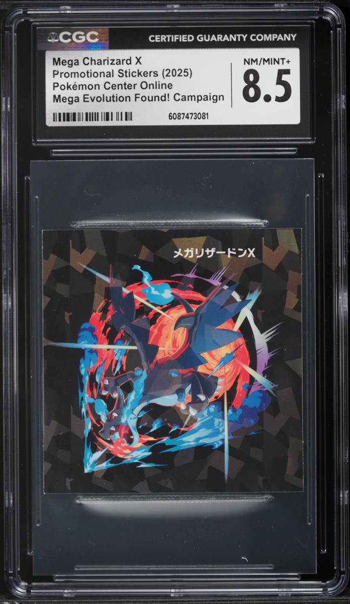 2025 Pokemon Japanese Promo Stickers Mega Evolution Found! Mega Charizard X CGC 8.5 NM-MT+