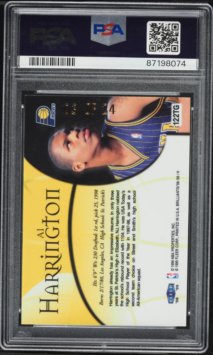 1998 Fleer Brilliants 24KT Gold Al Harrington ROOKIE /24 #122TG PSA 8 NM-MT