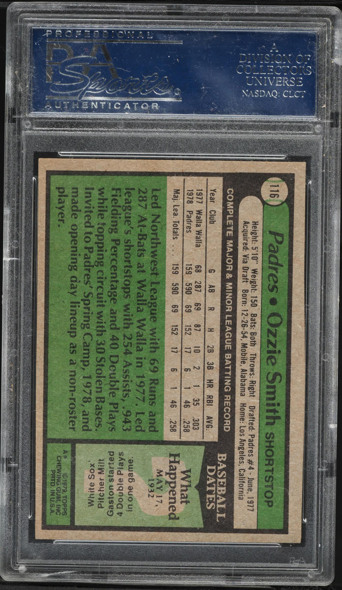 1979 Topps Ozzie Smith ROOKIE AUTO #116 PSA/DNA AUTH