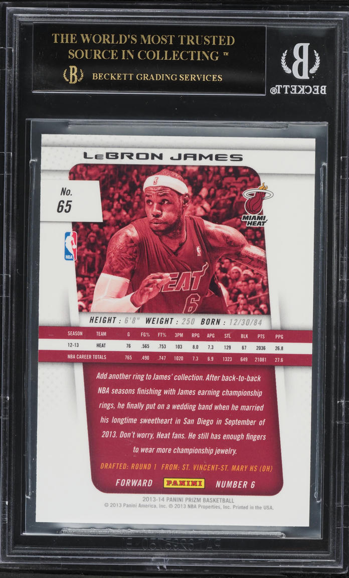2013 Panini Prizm LeBron James #65 BGS 10 BLACK LABEL