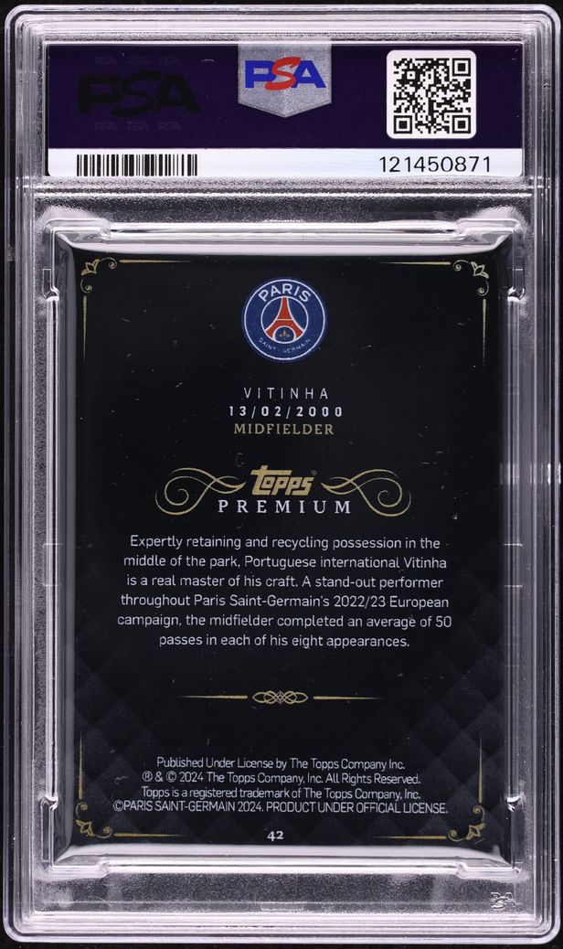 2023 Topps Premium Black & White Paris Saint-Germain Ruby Vitinha 5/5 #42 PSA 9 MINT
