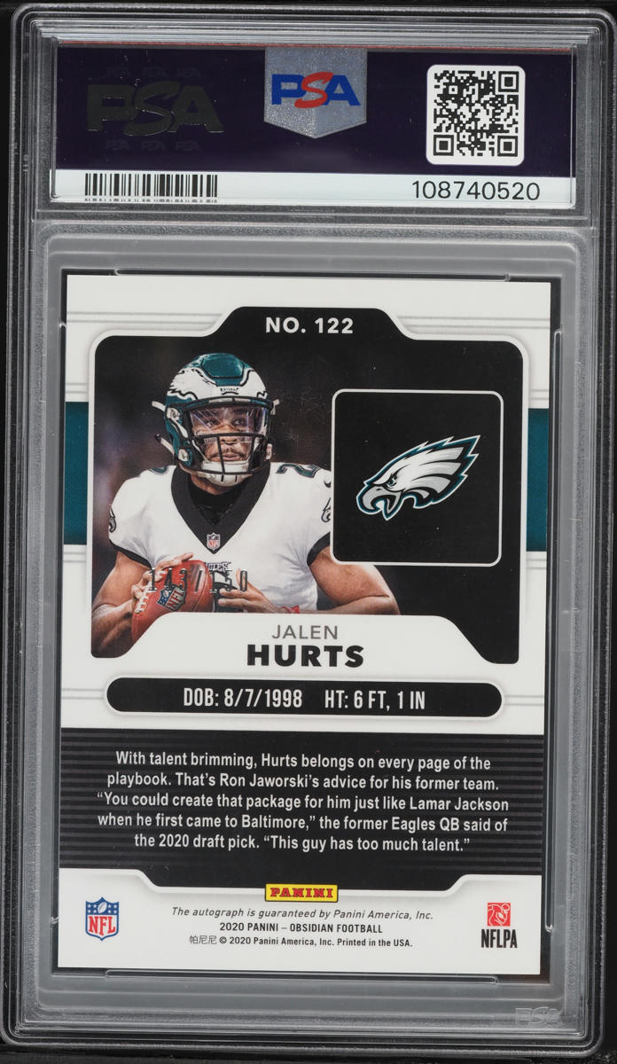 2020 Panini Obsidian Jalen Hurts ROOKIE AUTO /150 #122 PSA 10 GEM MINT