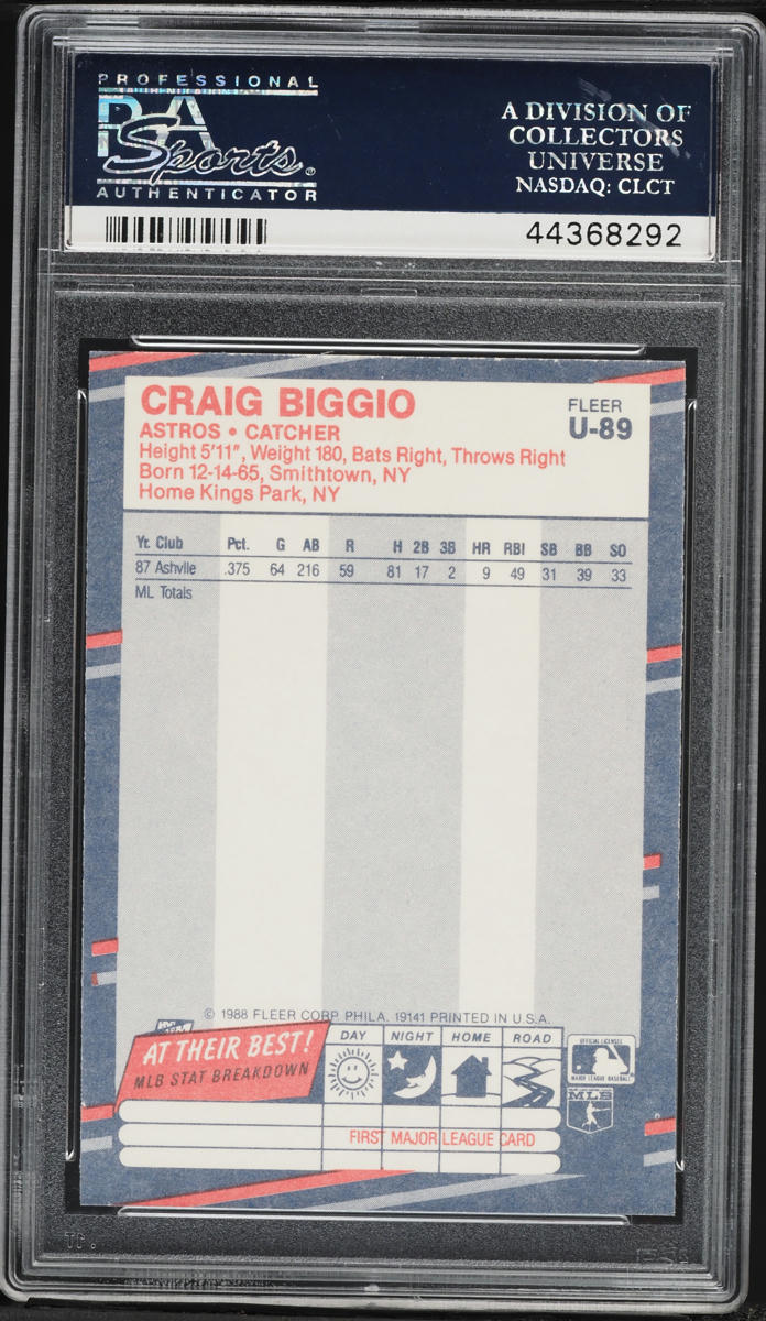 1988 Fleer Update Craig Biggio ROOKIE #U-89 PSA 10 GEM MINT