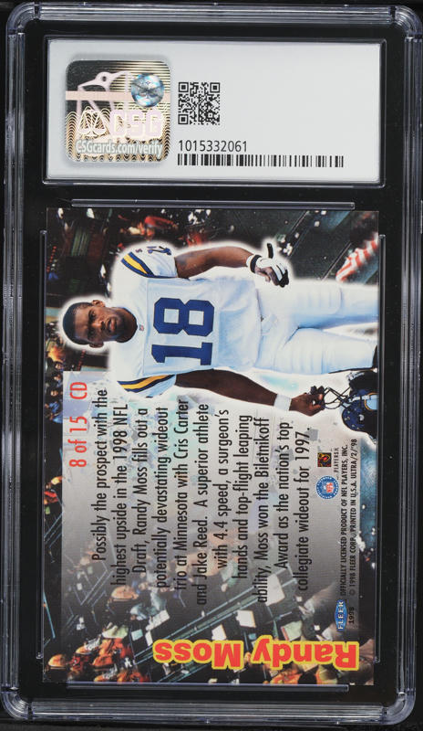 1998 Ultra Caught In The Draft Randy Moss ROOKIE #8 CSG 9 MINT on