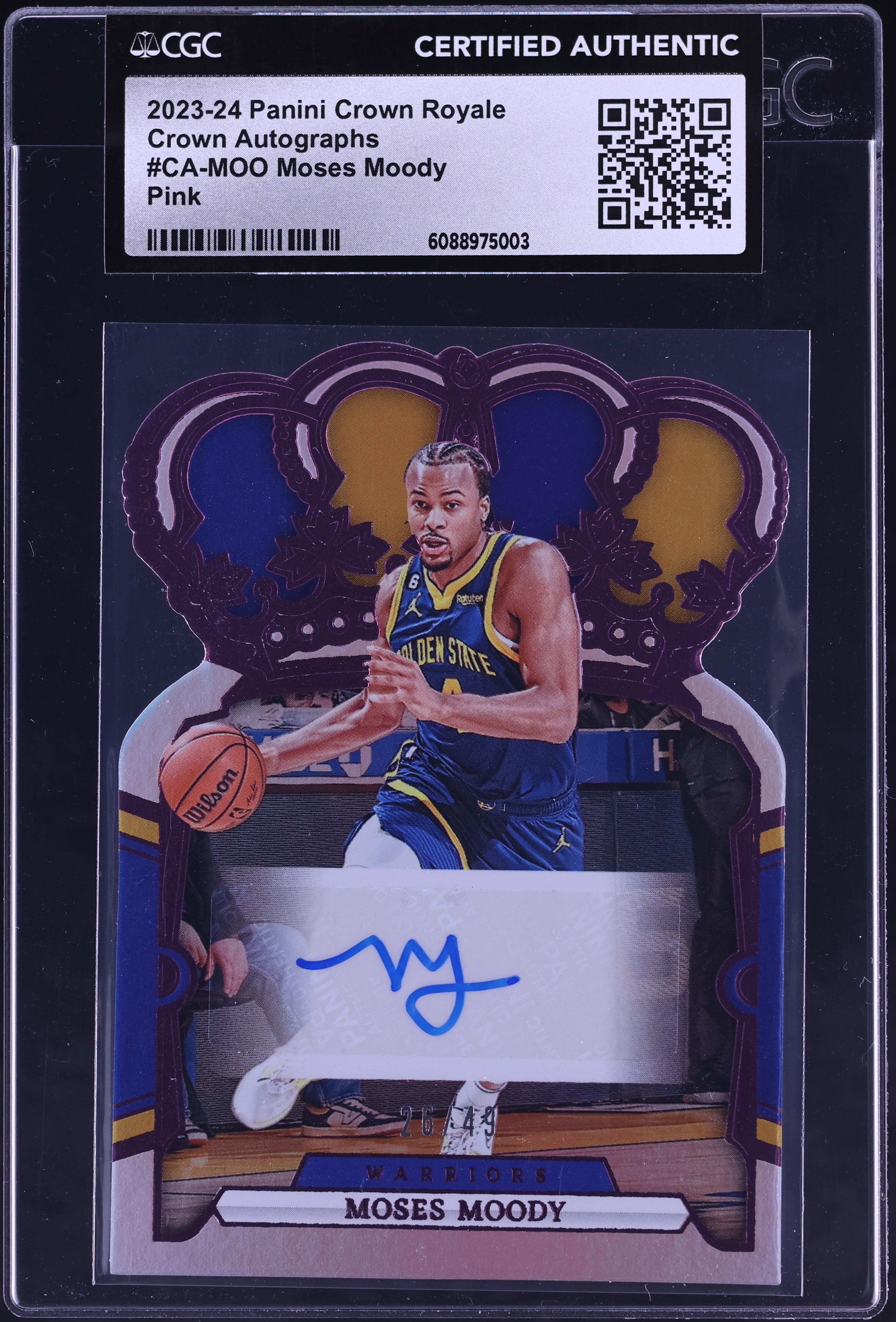 2023 Crown Royale Pink Moses Moody AUTO /49 #CA-MOO CGC AUTH on 