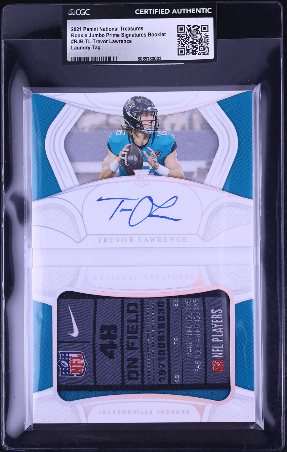2021 National Treasures Prime Booklet Trevor Lawrence ROOKIE PATCH AUTO 1/5 #RJB-TL CGC AUTH