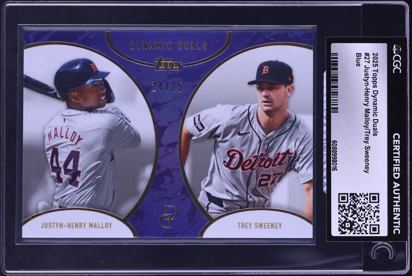 2025 Topps Dynamic Duals Blue Justyn-Henry Malloy & Trey Sweeney ROOKIE /25 #27 CGC AUTH
