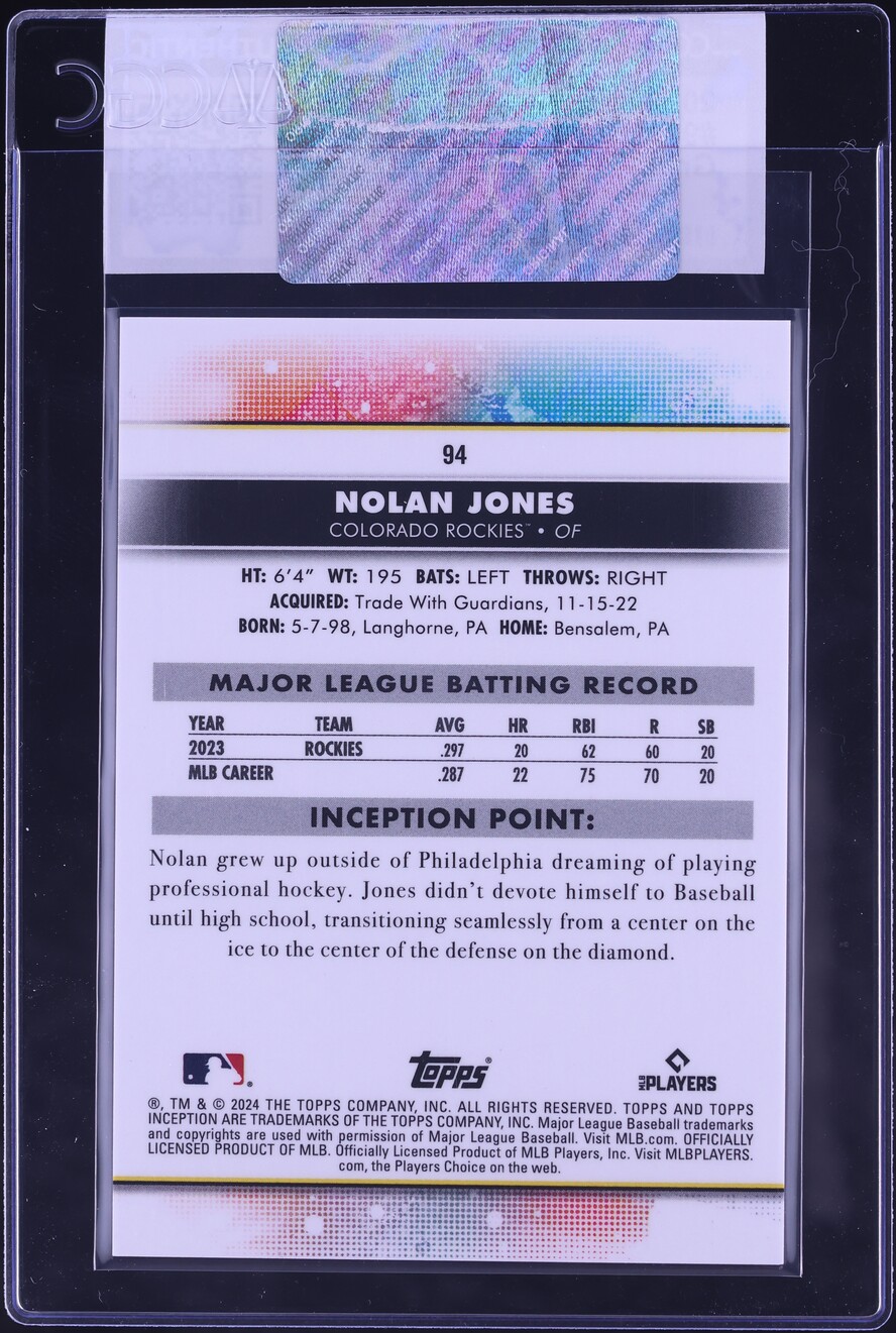 2024 Topps Inception Green Nolan Jones #94 CGC AUTH