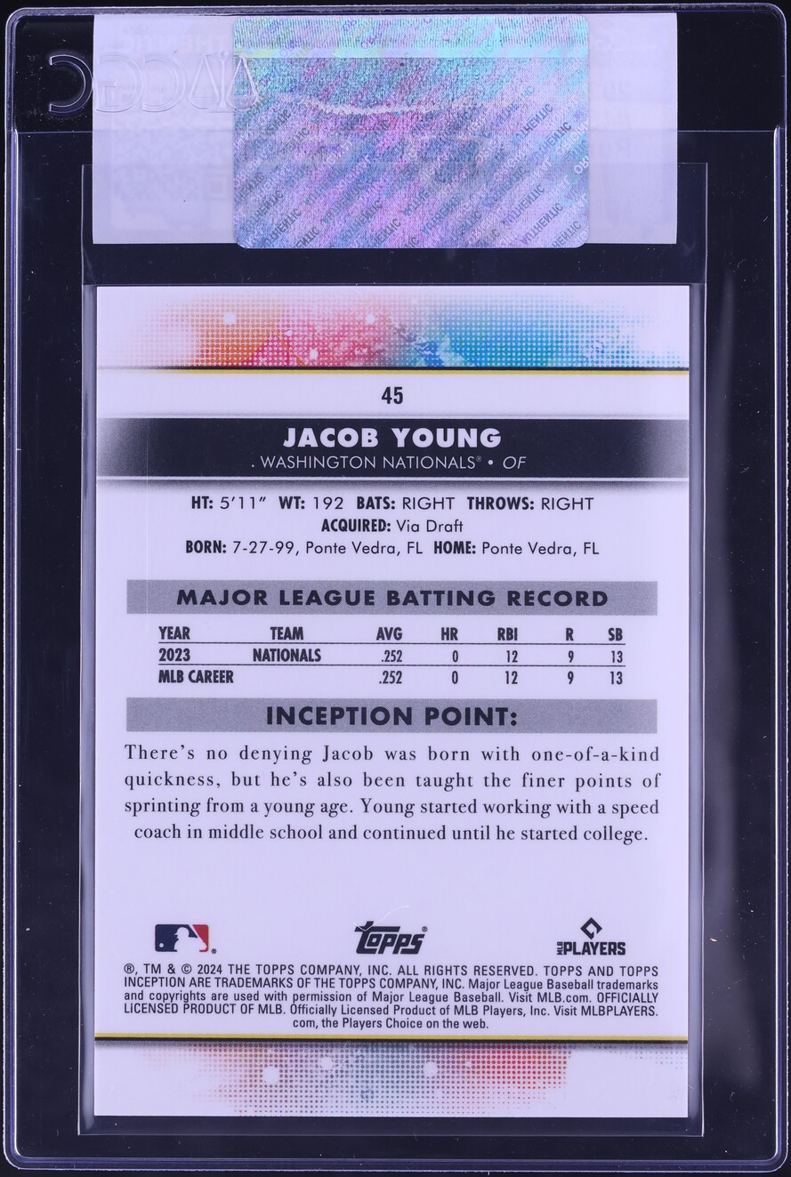 2024 Topps Inception Purple Jacob Young ROOKIE /150 #45 CGC AUTH