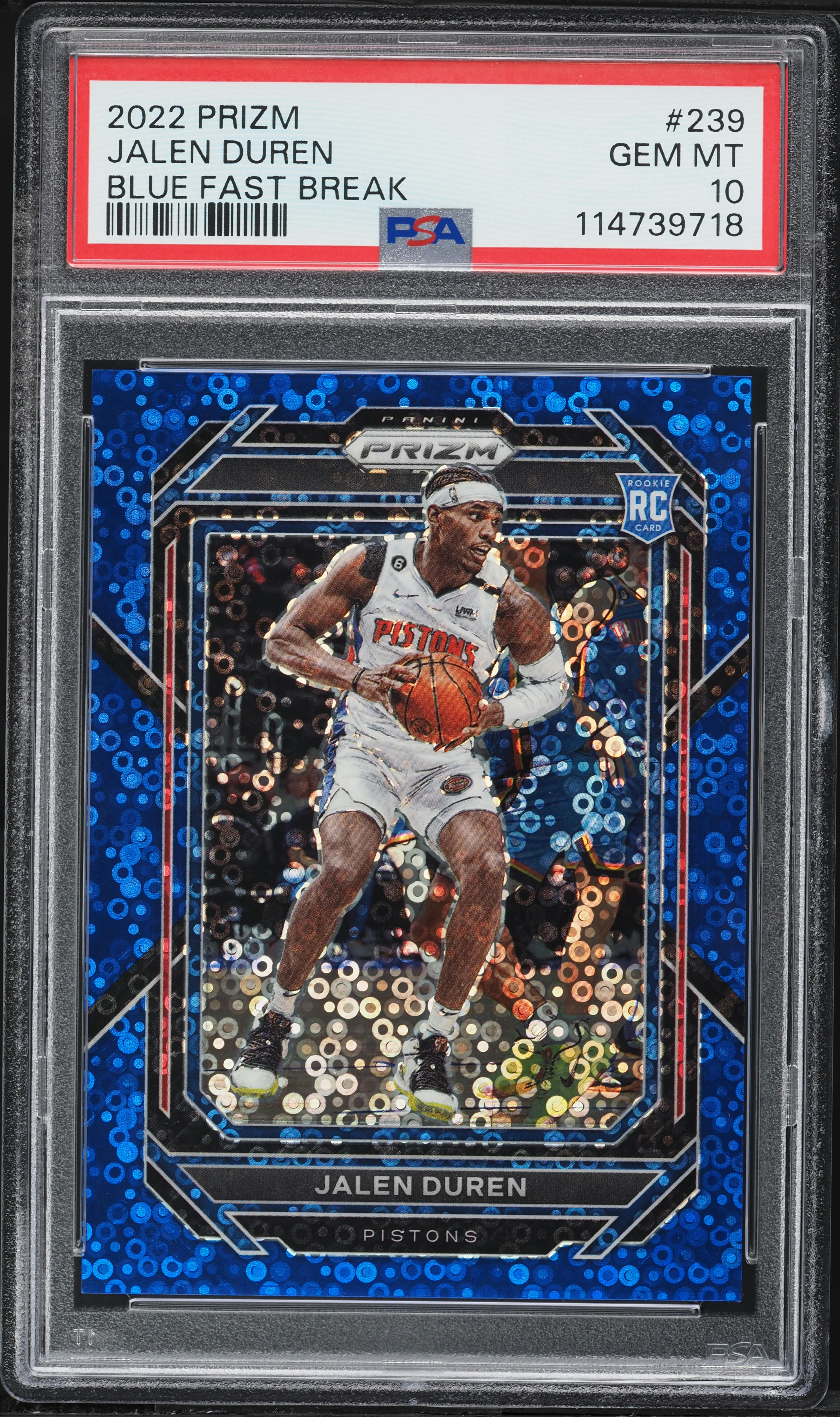 2022 Panini Prizm Blue Fast Break Jalen Duren ROOKIE /150 #239 PSA 