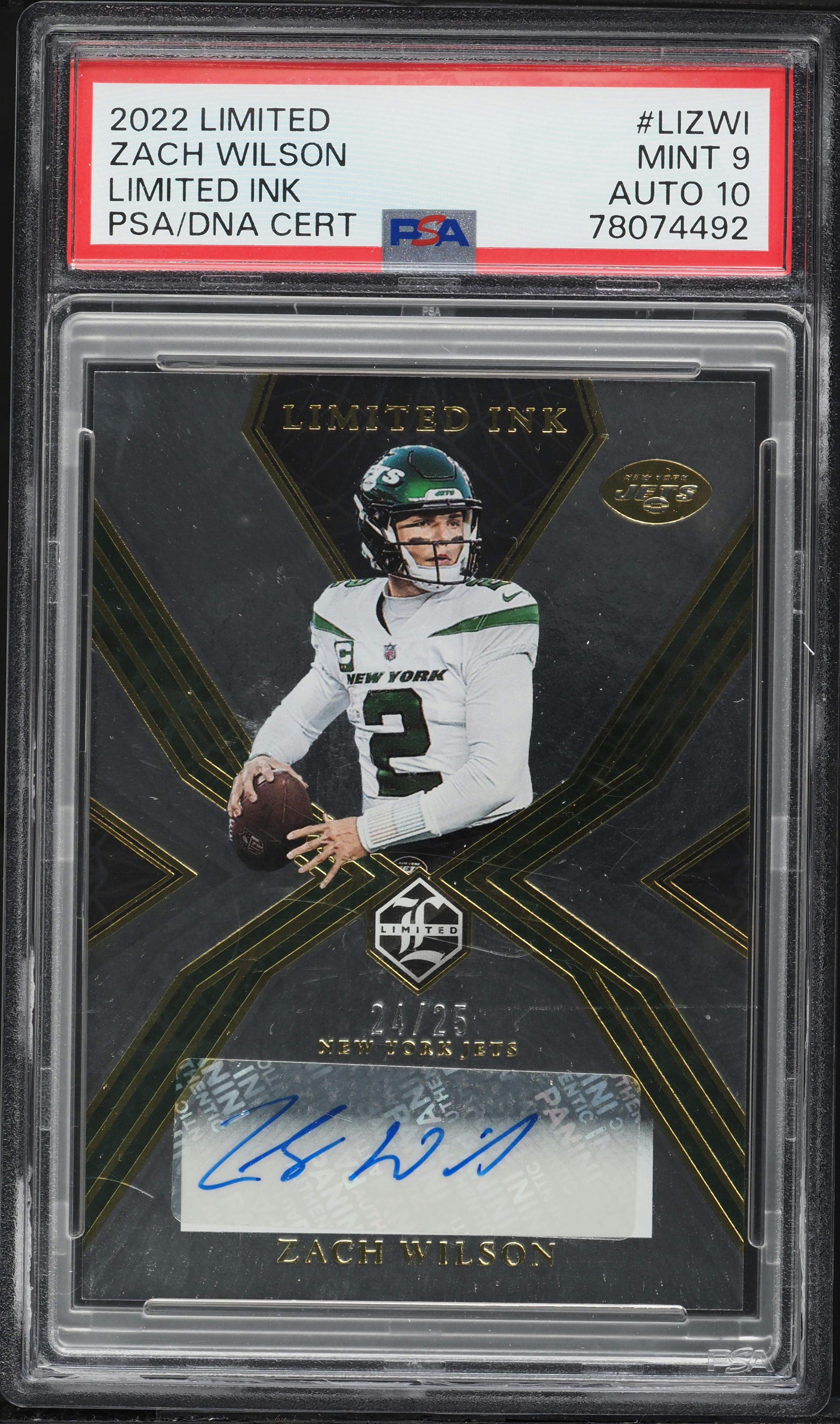 2022 Panini Limited Ink Zach Wilson AUTO DNA 10 /25 #LIZWI PSA 9