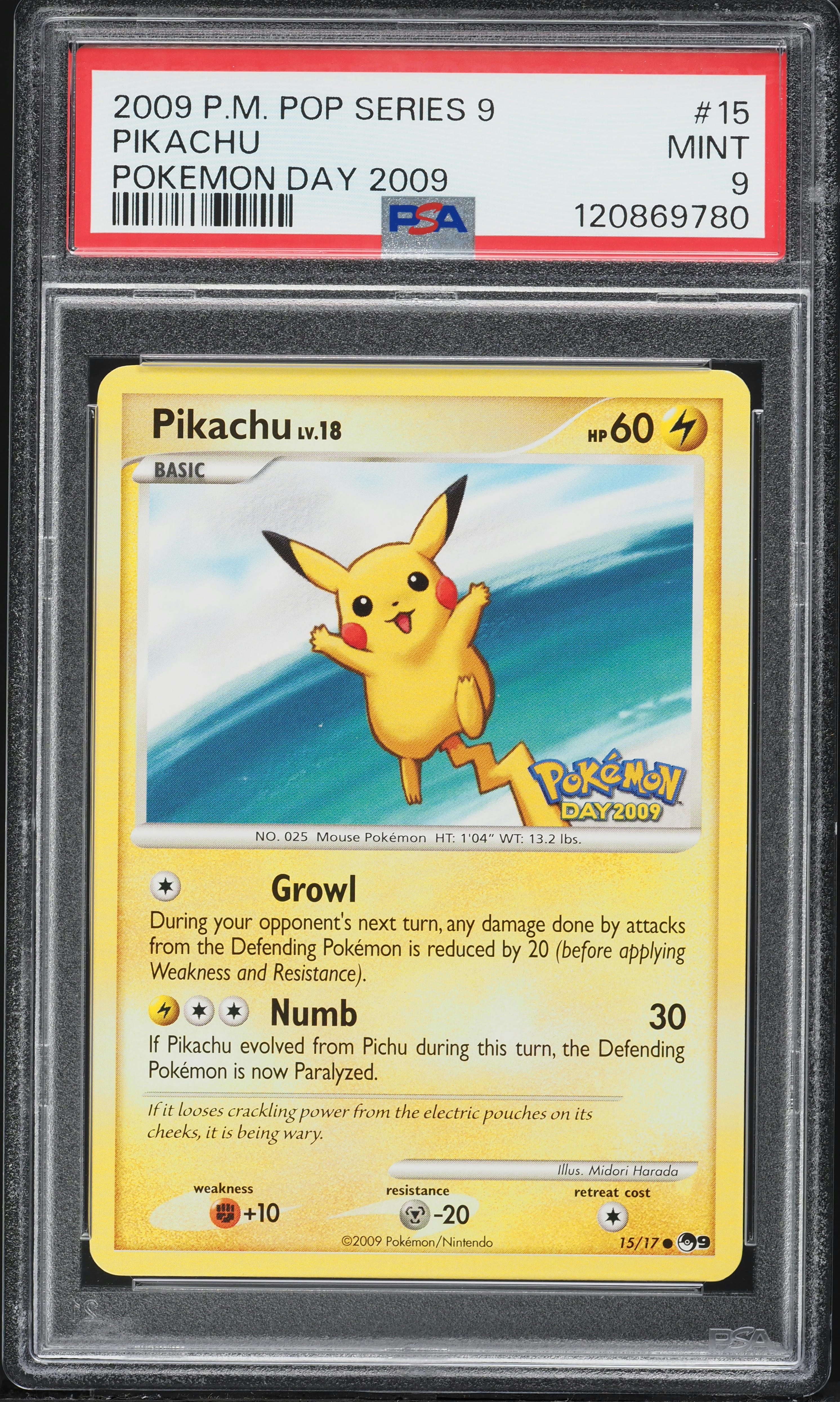 2009 Pokemon POP Series 9 Pokemon Day '09 Pikachu #15 PSA 9 MINT