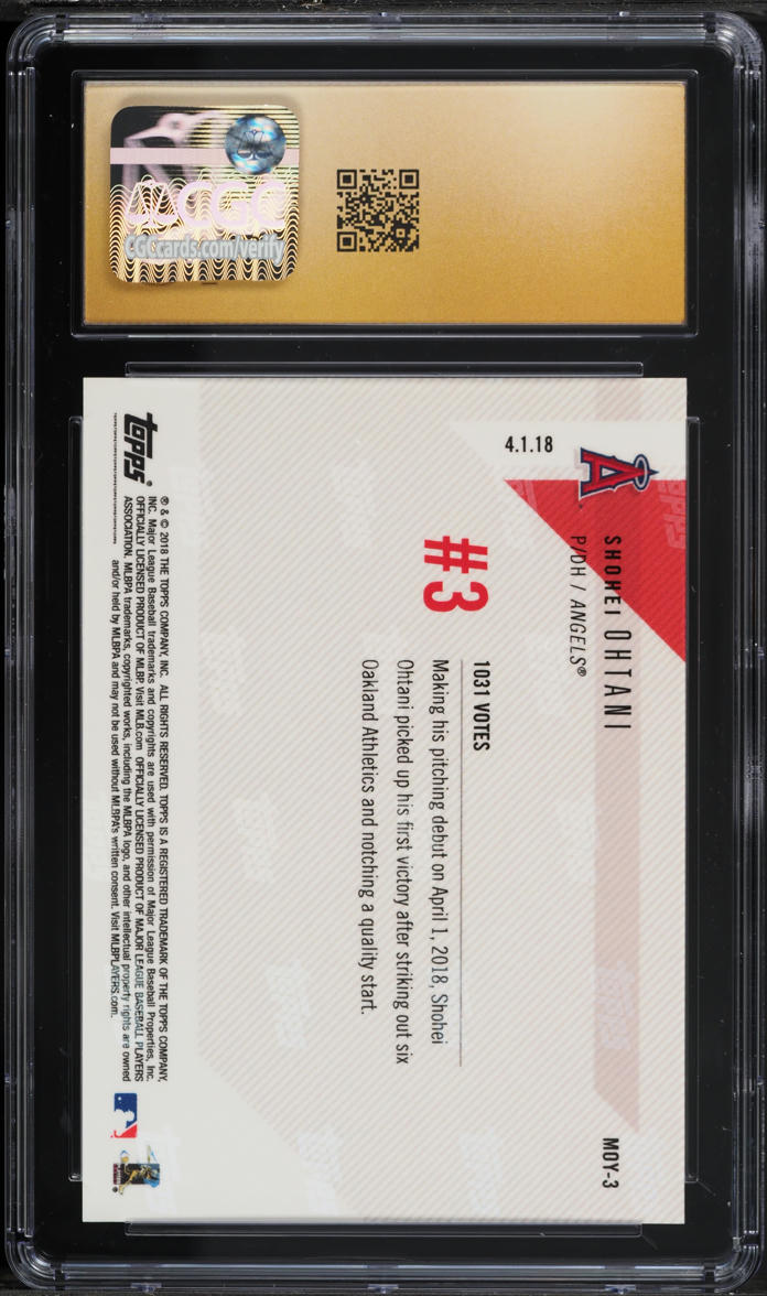 2018 Topps Now Moment Of The Year Shohei Ohtani ROOKIE #MOY-3 CGC 10 PRISTINE