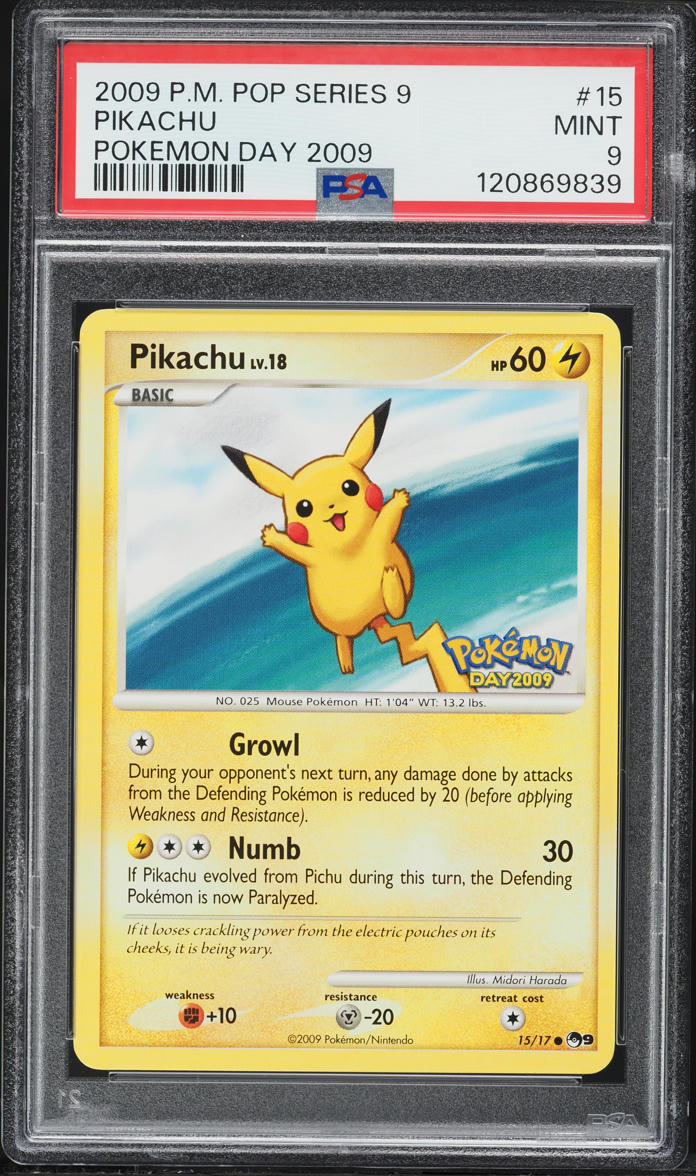 2009 Pokemon POP Series 9 Pokemon Day '09 Pikachu #15 PSA 9 MINT