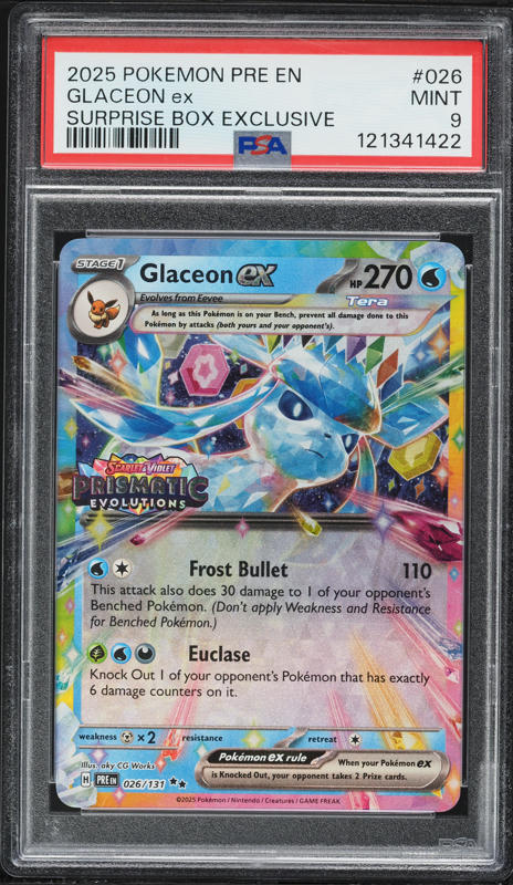 2025 Pokemon Scarlet & Violet Prismatic Evolutions Surprise Box Glaceon EX #26 PSA 9 MINT