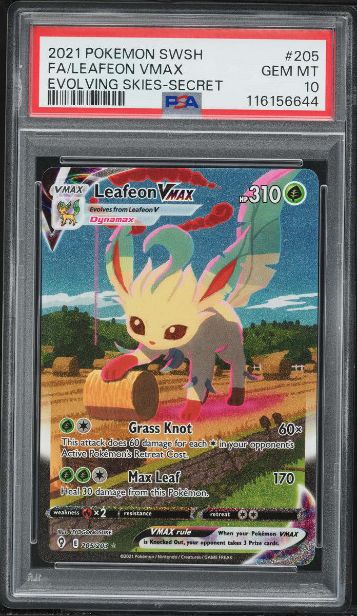 2021 Pokemon Sword & Shield Evolving Skies Full Art Leafeon VMAX #205 PSA 10 GEM MINT
