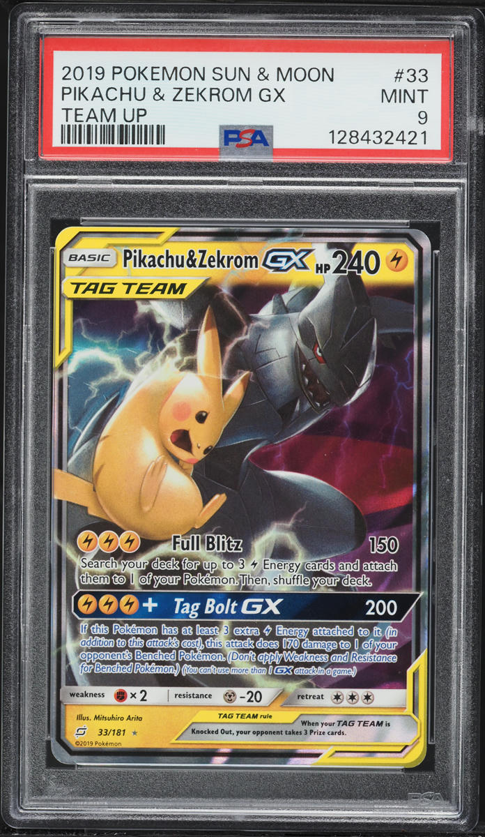 2019 Pokemon Sun & Moon Team Up Full Art Pikachu & Zekrom GX #33 PSA 9 MINT