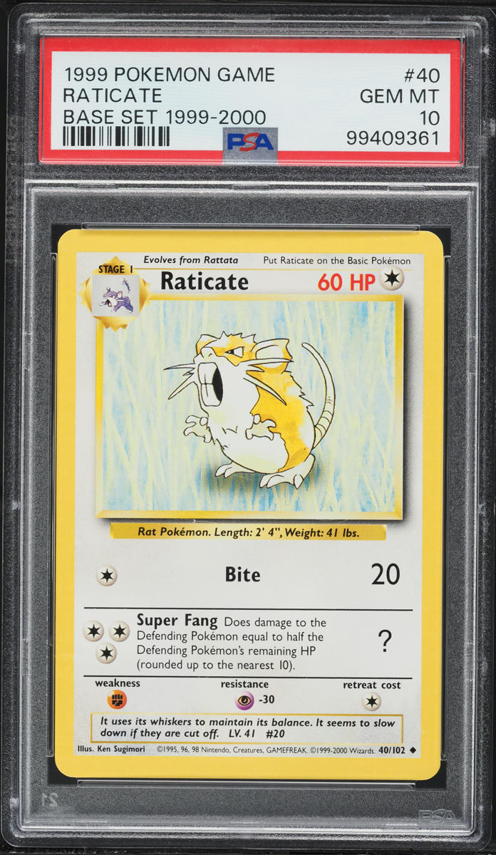 1999-2000 Pokemon Base Set Raticate #40 PSA 10 GEM MINT