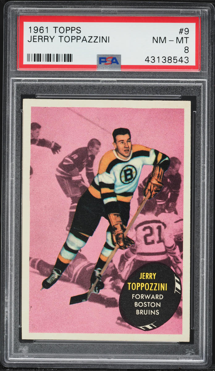 1961 Topps Hockey Jerry Toppazzini #9 PSA 8 NM-MT