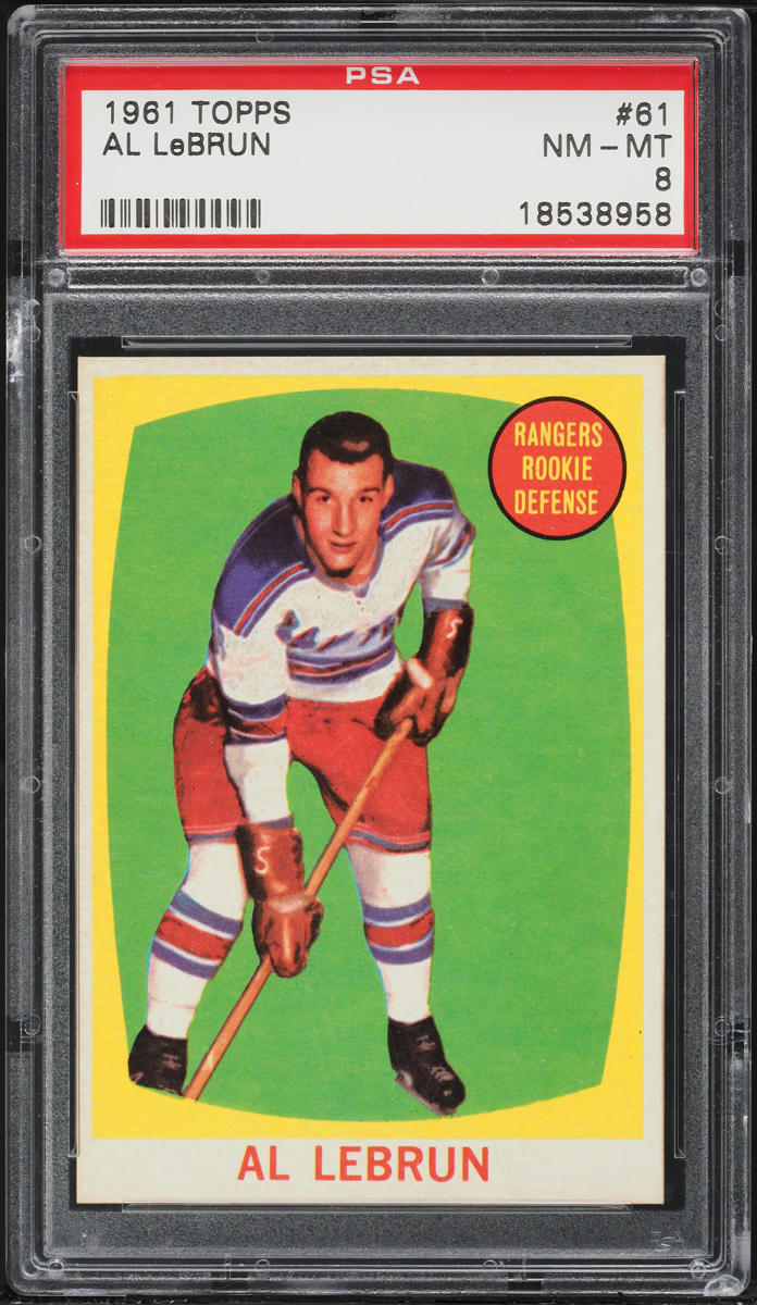 1961 Topps Hockey Al LeBrun ROOKIE #61 PSA 8 NM-MT