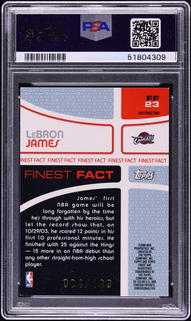 2005 Finest Fact Refractor LeBron James /199 #FF23 PSA 8 NM-MT