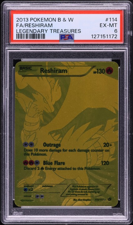 2013 Pokemon Black & White Legendary Treasures Gold Rare Reshiram #114 PSA 6 EXMT
