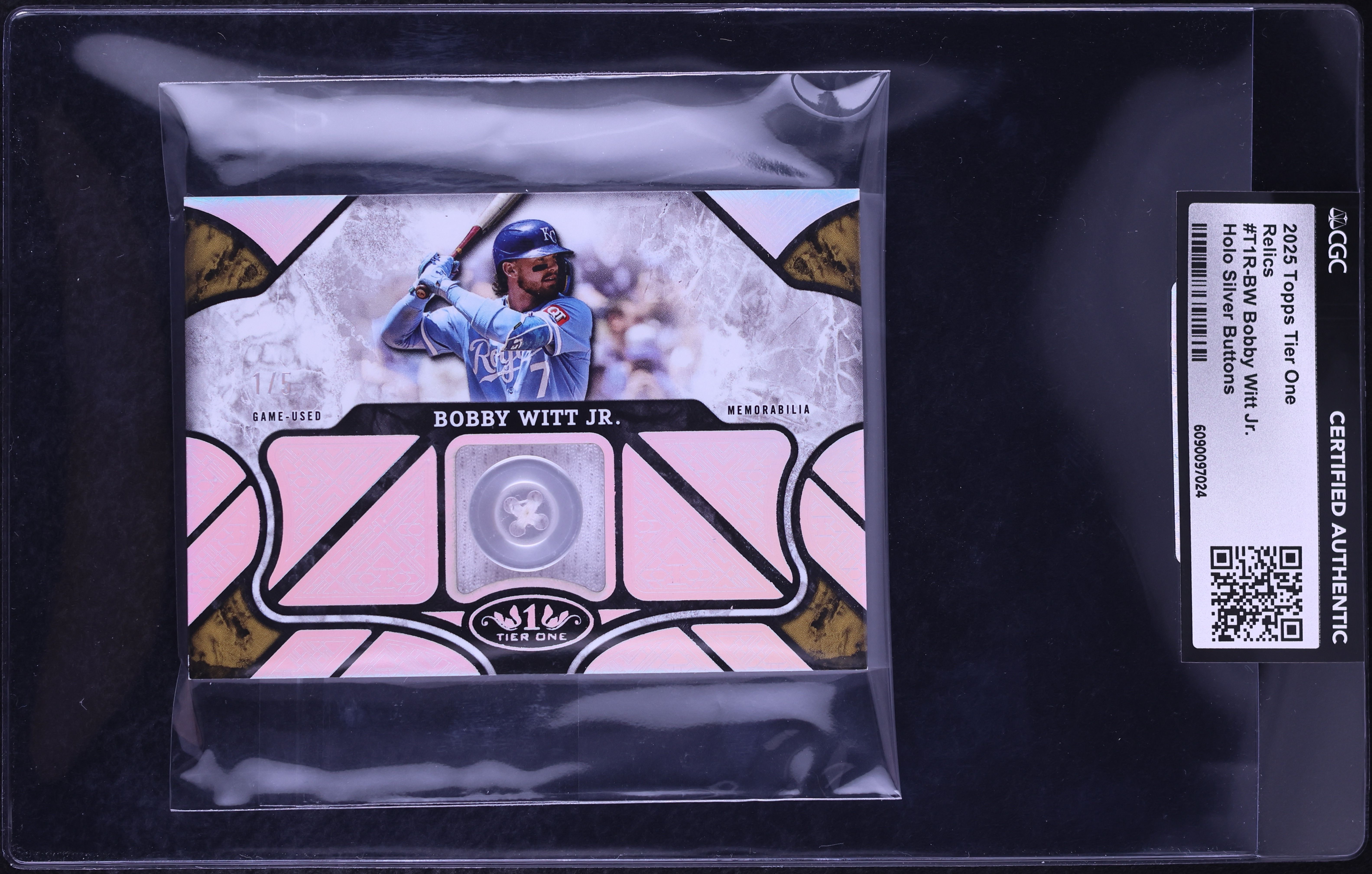 2025 Topps Tier One Relics Holo Silver Buttons Bobby Witt Jr 