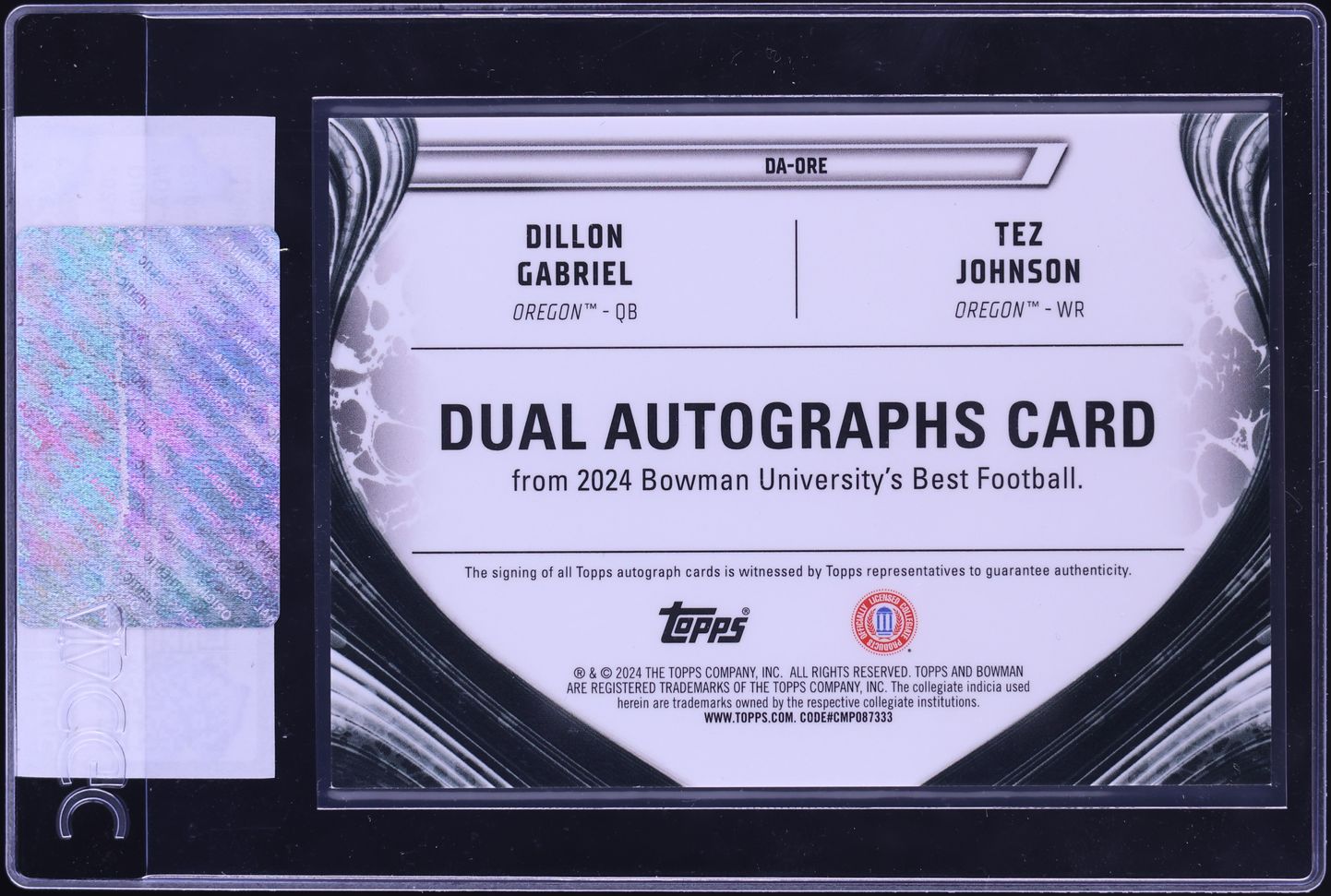 2024 Bowman University Best Superfractor Dillon Gabriel Tez Johnson AUTO 1/1 #DA-ORE CGC AUTH