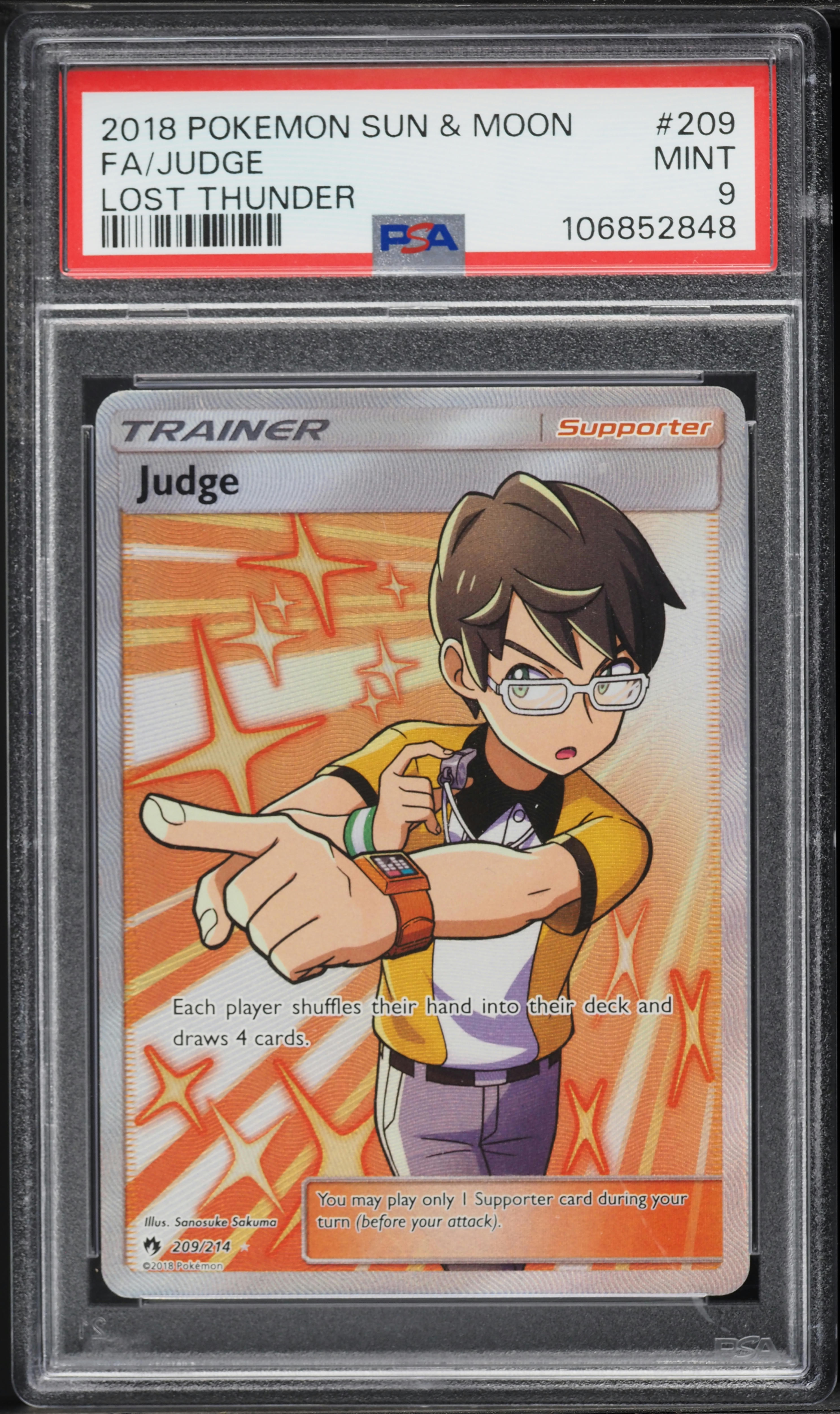 2018 Pokemon Sun & Moon Lost Thunder Full Art Judge #209 PSA 9