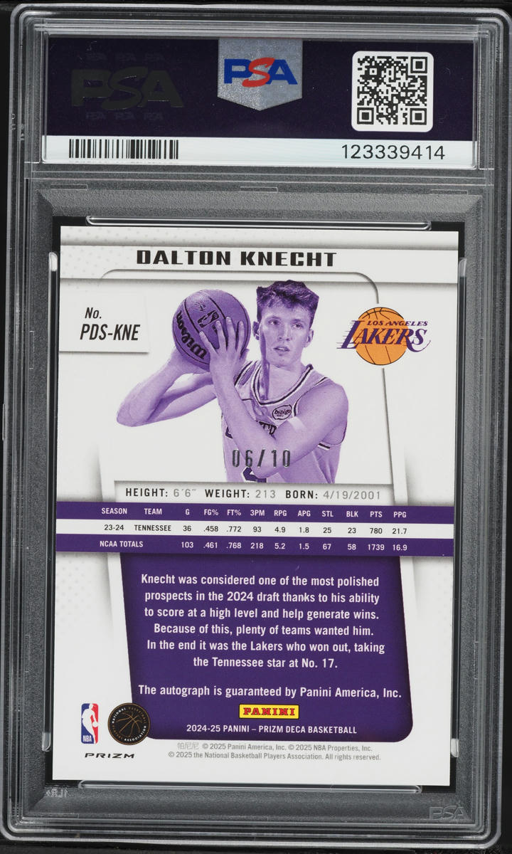 2024 Panini Prizm Deca Gold Dalton Knecht ROOKIE AUTO /10 #PDS-KNE PSA 9 MINT