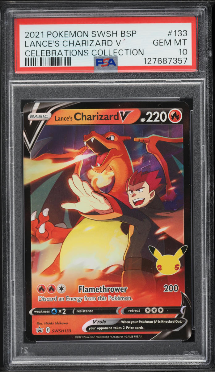 2021 Pokemon SWSH Black Star Promo Celebrations Holo Lance's Charizard V #SWSH133 PSA 10 GEM