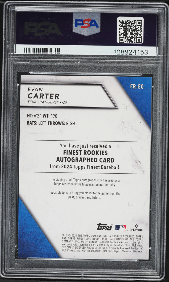 2024 Finest Design Variation Evan Carter ROOKIE AUTO #FREC PSA 10 GEM MINT