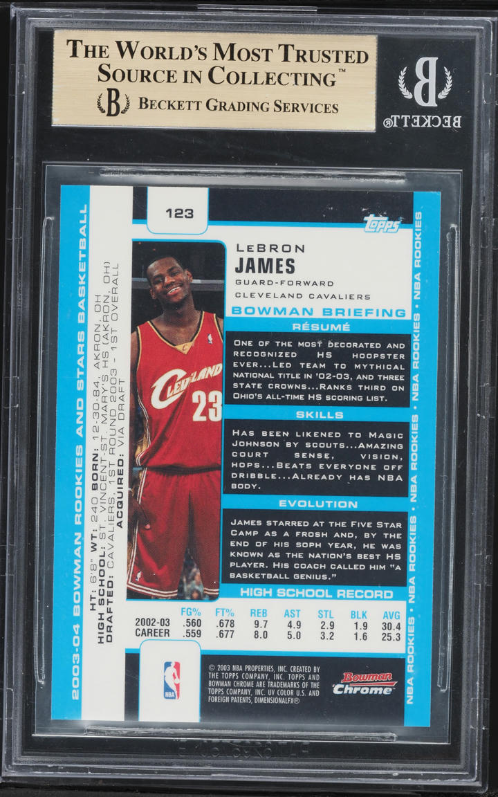 2003 Bowman Chrome LeBron James ROOKIE #123 BGS 9.5 GEM MINT