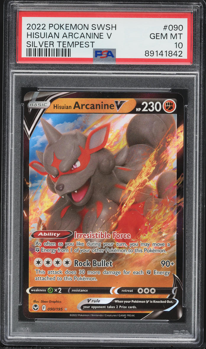 2022 Pokemon Sword & Shield Silver Tempest Hisuian Arcanine V #090 PSA 10 GEM MINT