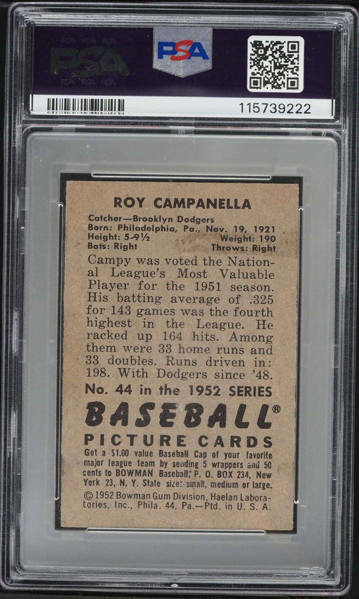 1952 Bowman Roy Campanella #44 PSA 5 EX
