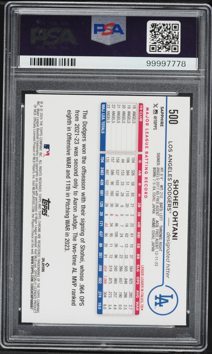 2024 Topps Chrome Sapphire Edition Orange Shohei Ohtani /25 #500 PSA 9 MINT