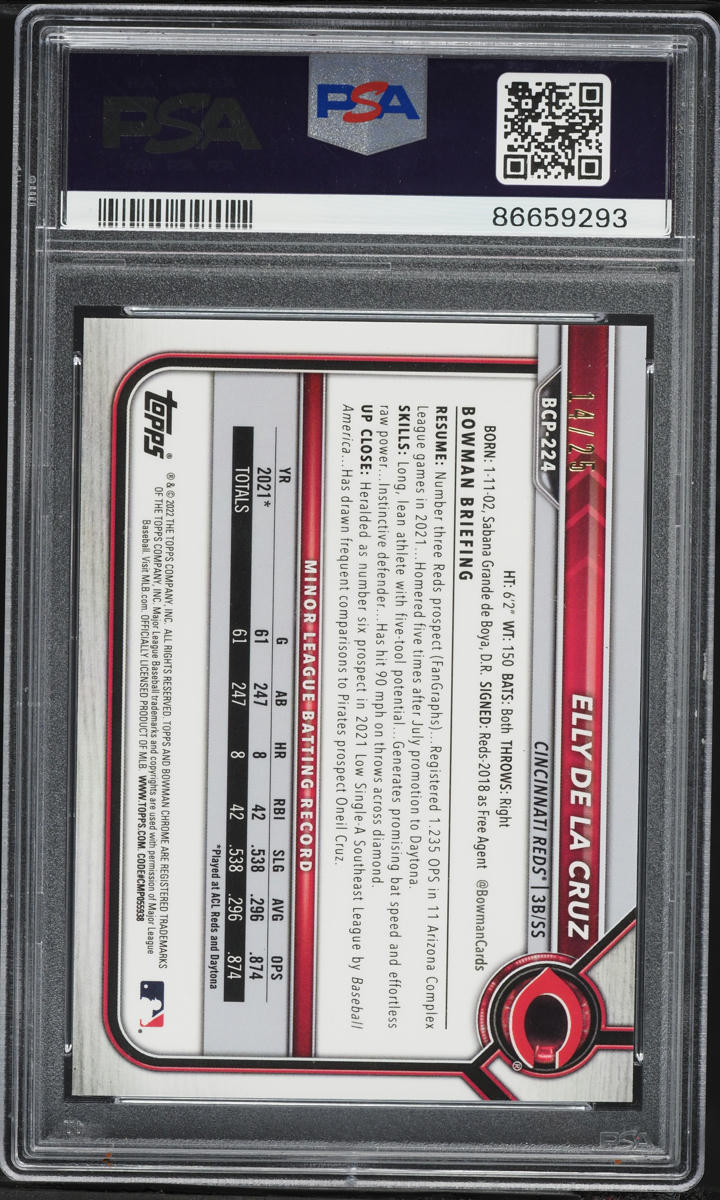 2022 Bowman Mega Box Chrome Orange Refractor Elly De La Cruz PROSPECT /25 #224 PSA 9 MINT
