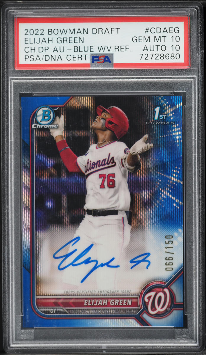 2022 Bowman Chrome Draft Pick Blue Wave Refractor Elijah Green PROSPECT AUTO DNA 10 /150 PSA 10