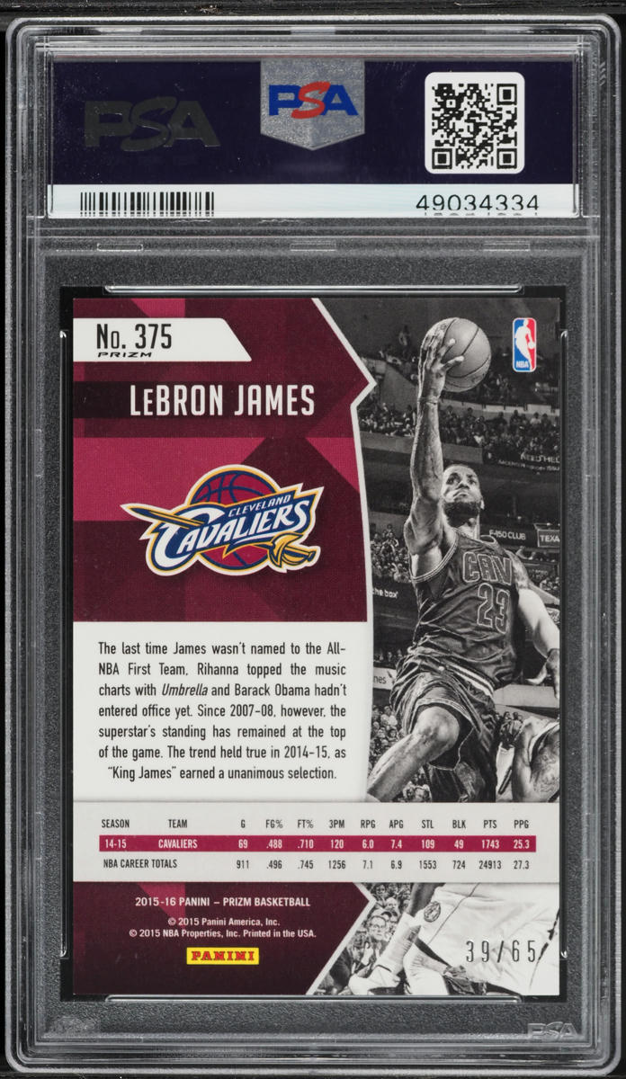 2015 Panini Prizm Orange LeBron James /65 #375 PSA 9 MINT