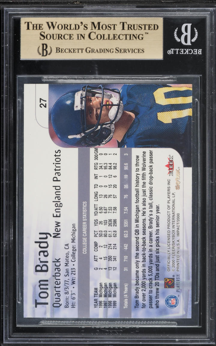 2000 Skybox Impact Tom Brady ROOKIE #27 BGS 9.5 GEM MINT