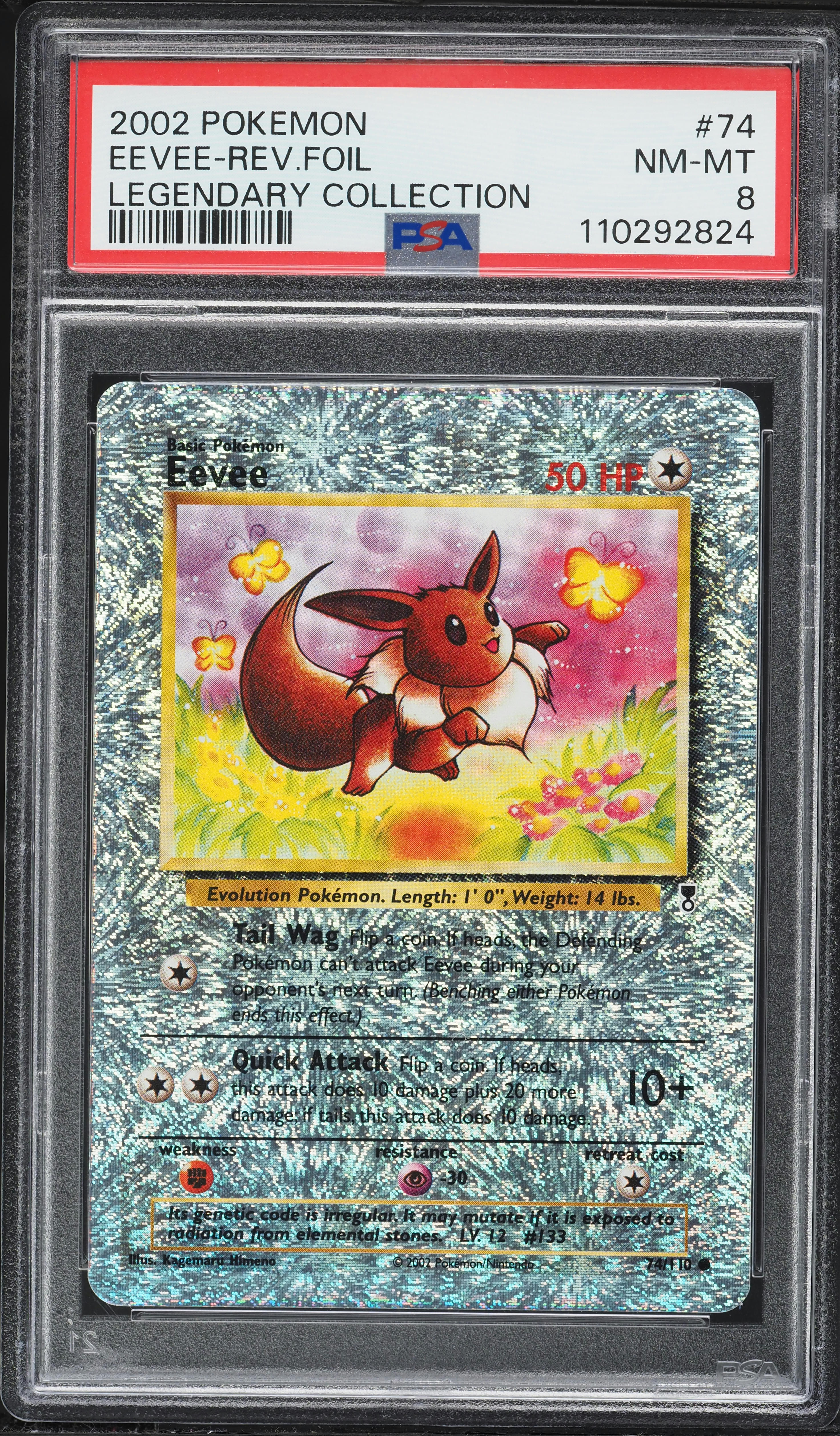 2002 Pokemon Legendary Collection Reverse Holo Eevee #74 PSA 8 NM