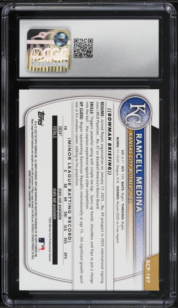 2025 Bowman Chrome Mini-Diamond Refractor Ramcell Medina PROSPECT #BCP-187 CGC 9 MINT