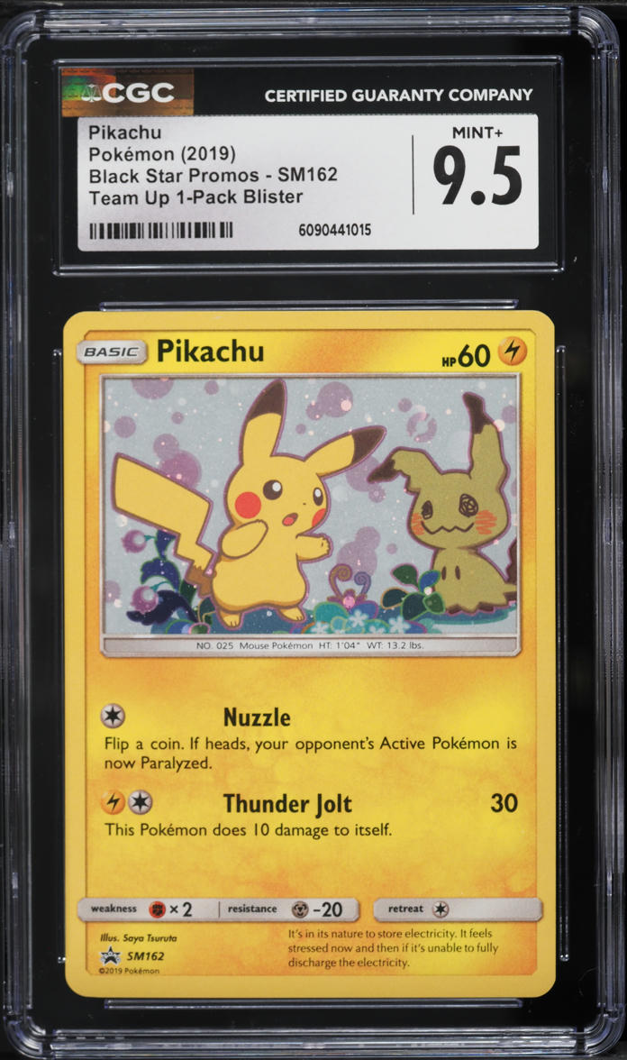 2019 Pokemon Sun & Moon Promo Team Up Pikachu #SM162 CGC 9.5 MINT+