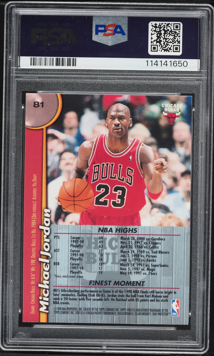 1998 Finest Basketball w/ Coating Michael Jordan #81 PSA 8 NM-MT