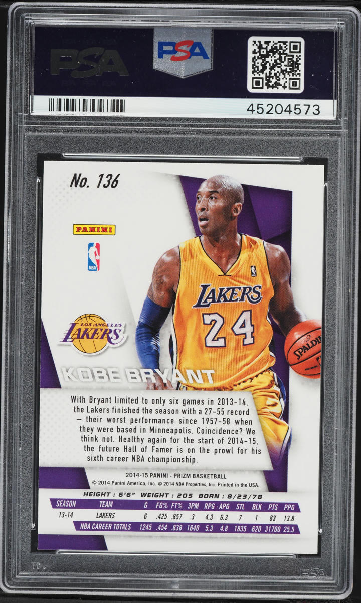 2014 Panini Prizm Kobe Bryant #136 PSA 10 GEM MINT